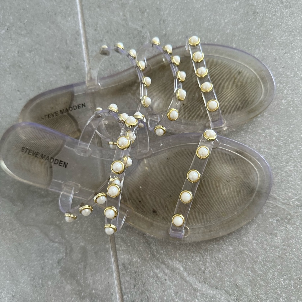 Clear, pearled Steve Madden sandals